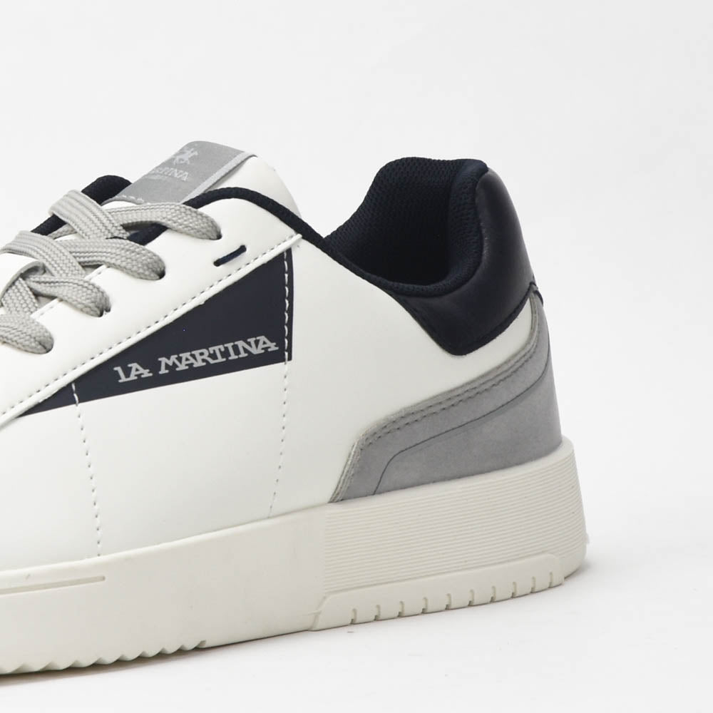 La Martina Cup Leather Sneakers White Blue LFM252-001-A00-A2