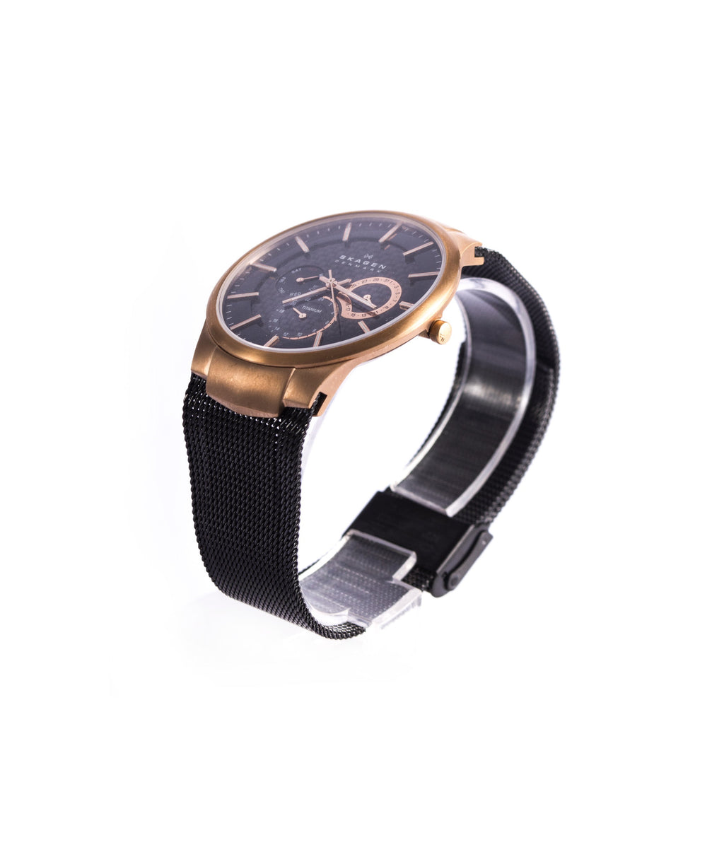 Skagen Men's 809XLTRB Titanium Collection Multifunction Black Mesh Titanium Watch \