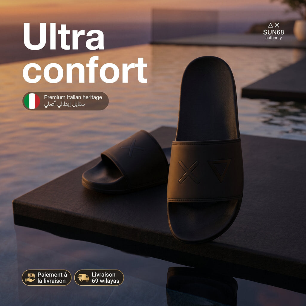 SUN68 Logo Black Slippers X36110-11