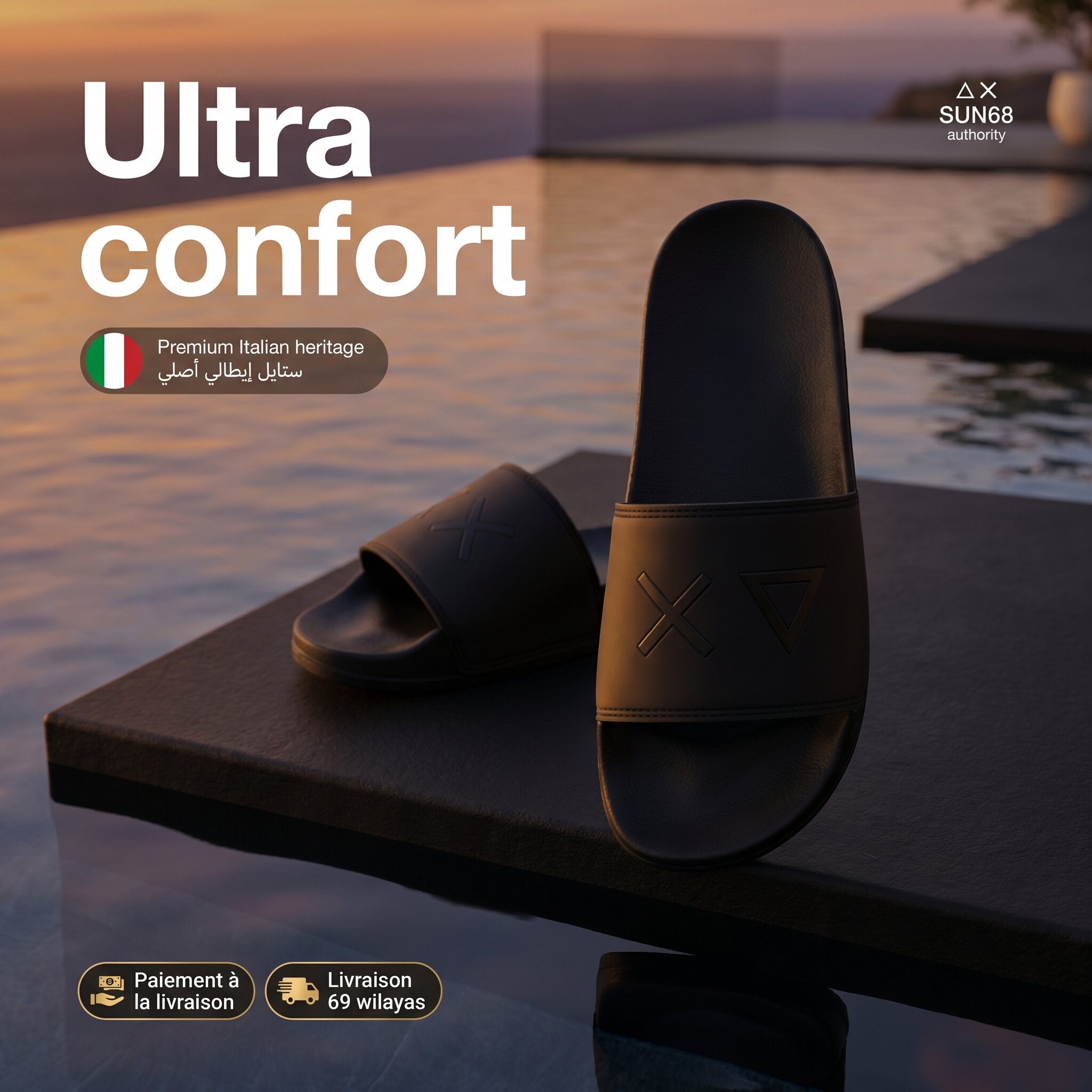 SUN68 Logo Black Slippers X36110-11