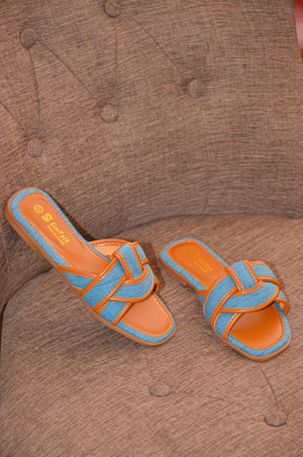 Sandales femme bleu et camel