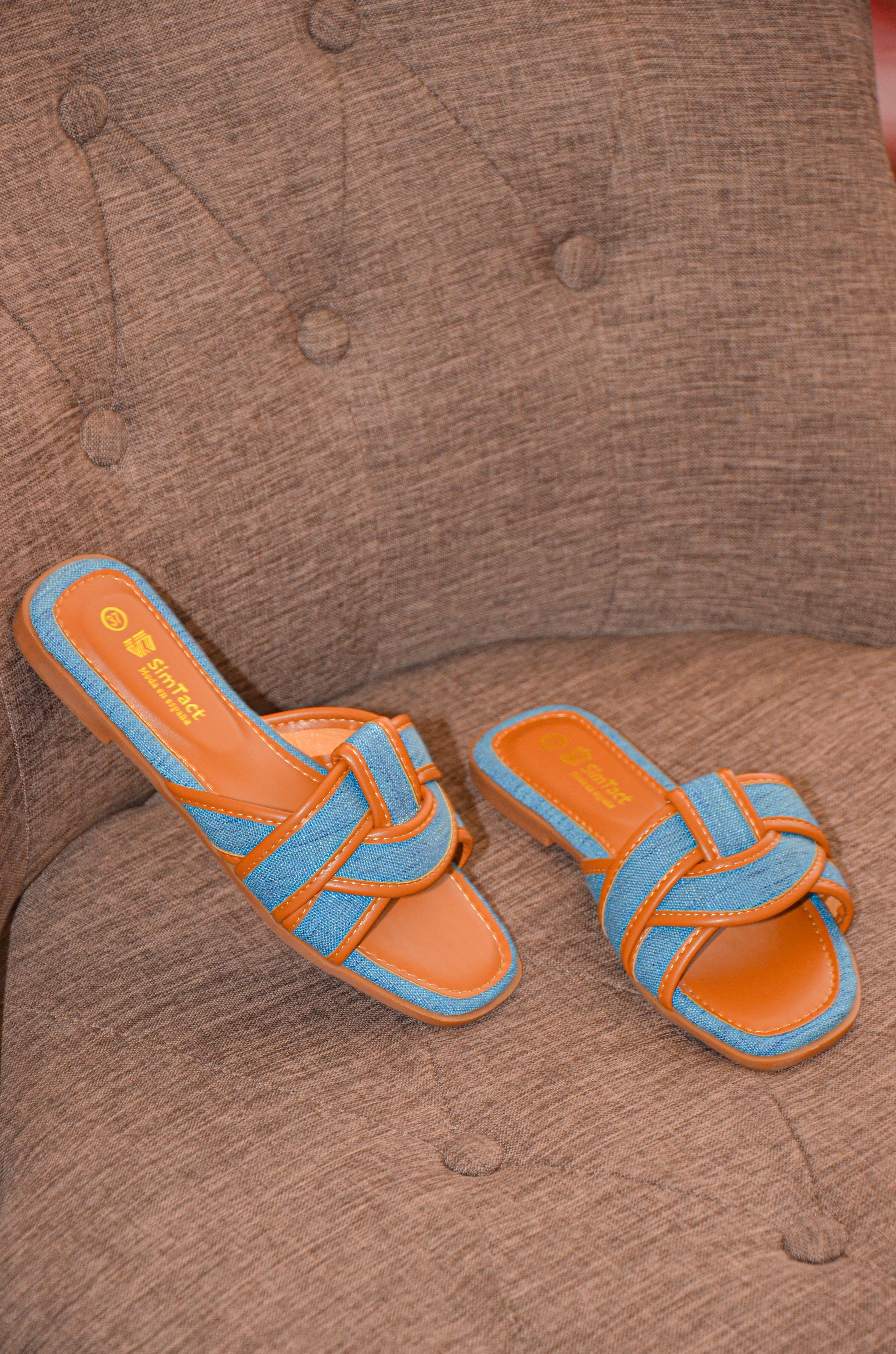 Sandales femme bleu et camel