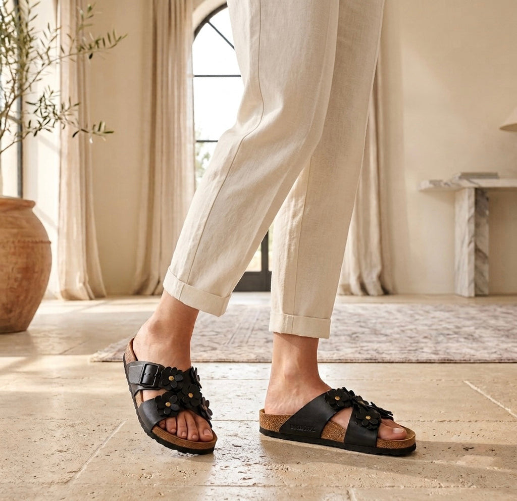 Sandales femme noir fleur