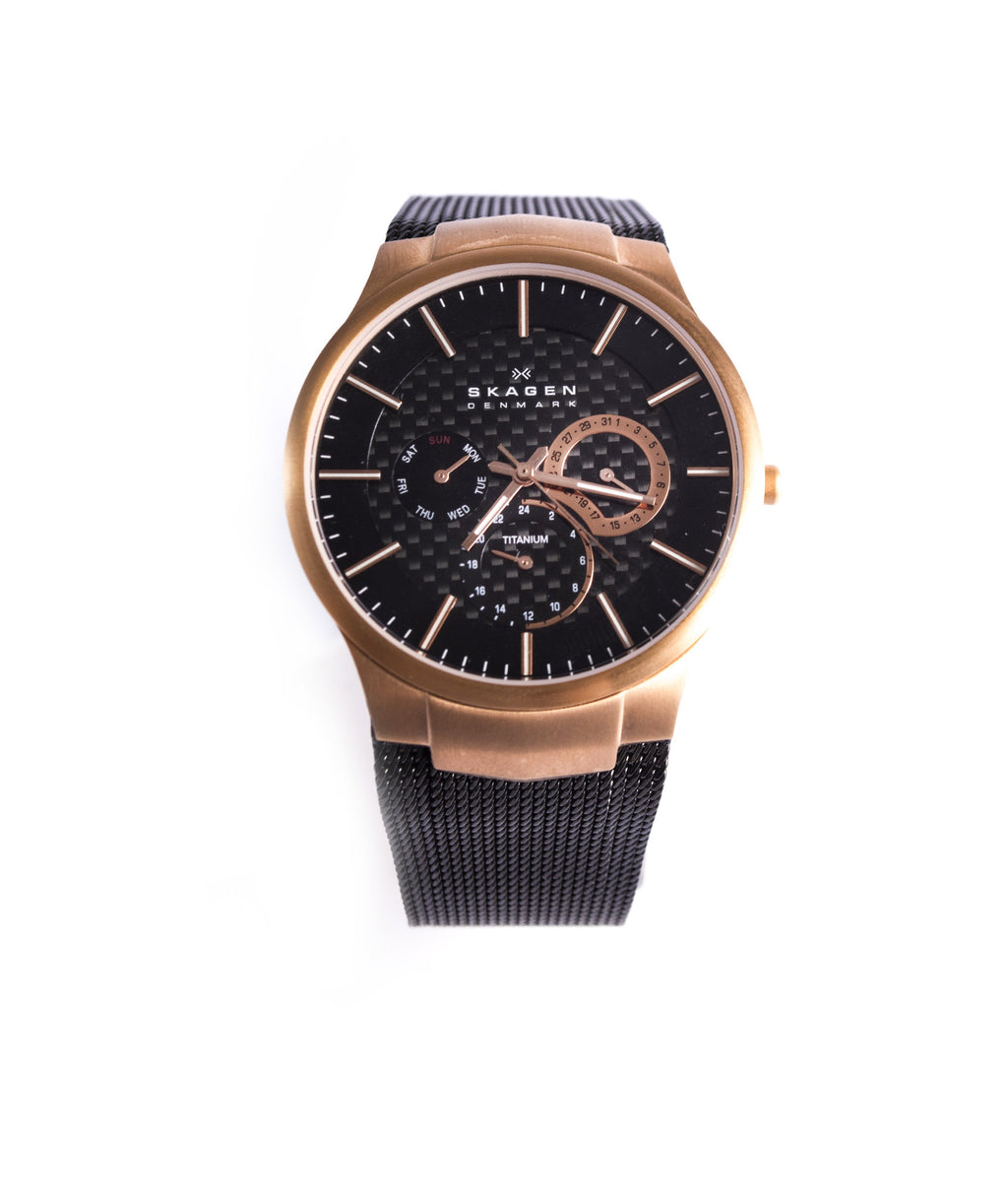 Skagen Men's 809XLTRB Titanium Collection Multifunction Black Mesh Titanium Watch 2004