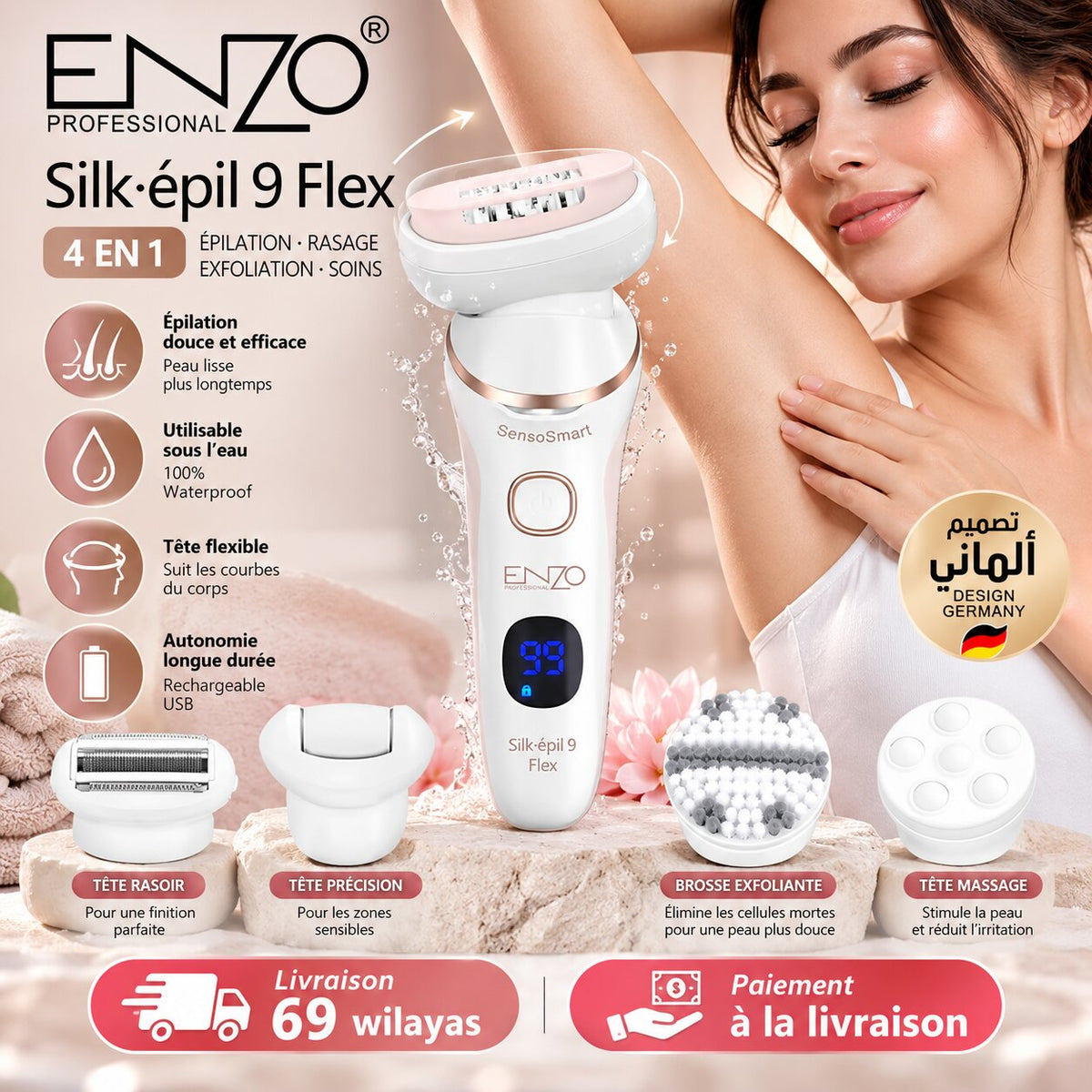 ENZO Silk Epil 9 Flex Épilateur Électrique 5-en-1 EN-0106