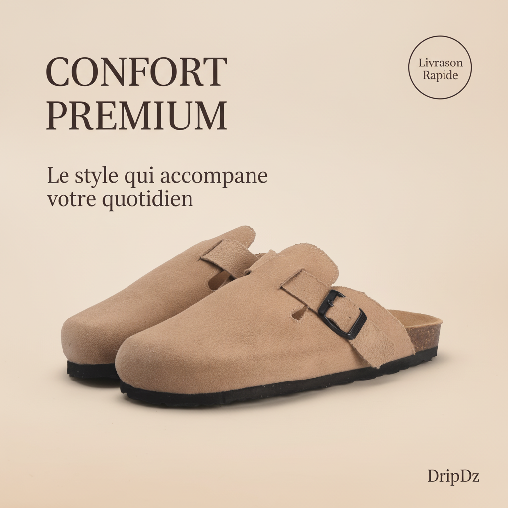 Birk — Sabots daim beige