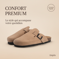 Birk — Sabots daim beige
