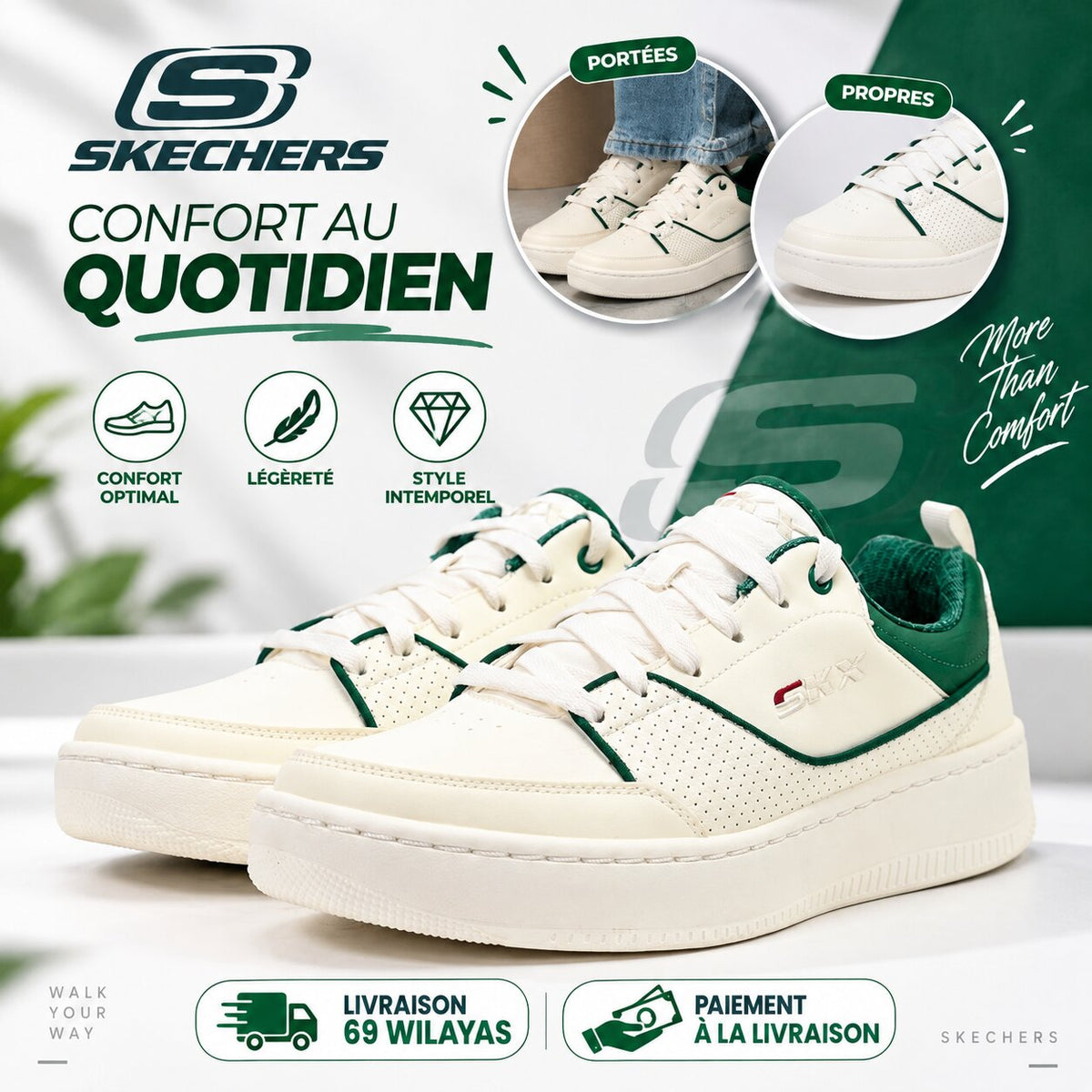 Skechers Sport Court 92 Ottoman — baskets homme blanc et vert