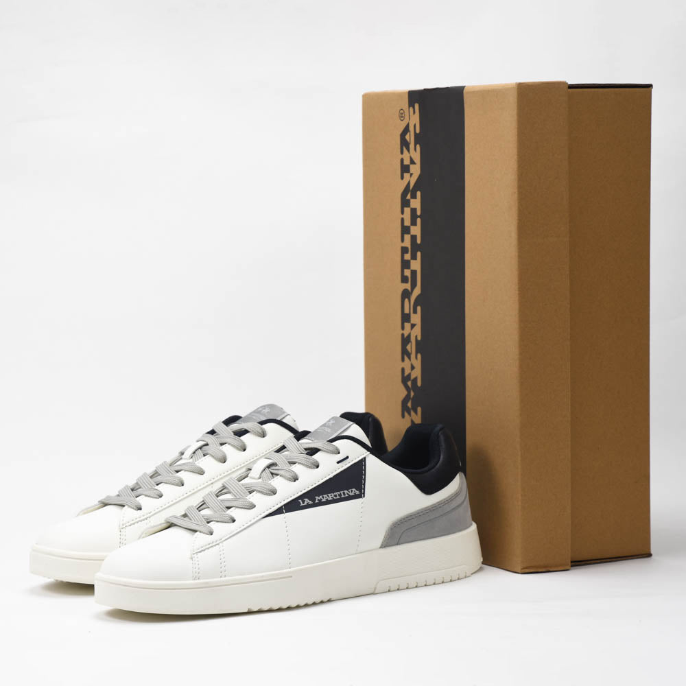 La Martina Cup Leather Sneakers White Blue LFM252-001-A00-A2