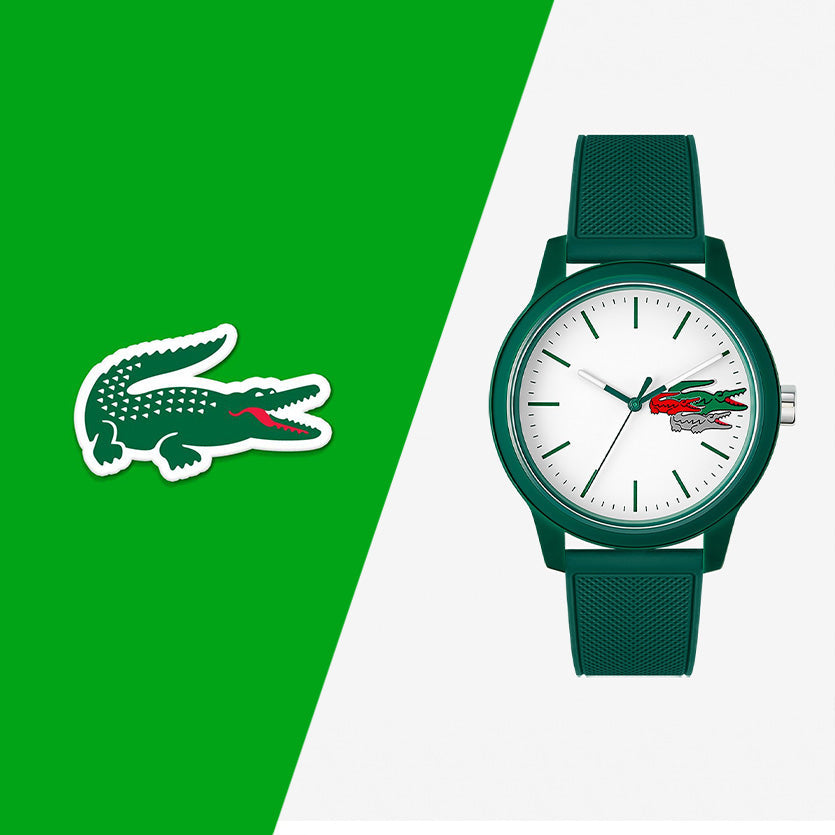 Montre Lacoste.12.12 Holiday à 3 aiguilles - Modèle blanc avec bracelet vert en silicone