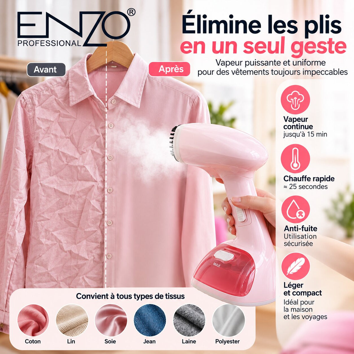 ENZO EN-60021 — défroisseur vapeur pliable — vue 4