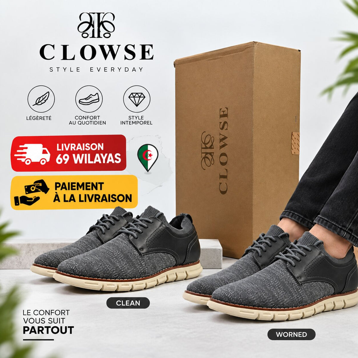 Clowse Oxfords Grey — chaussures homme