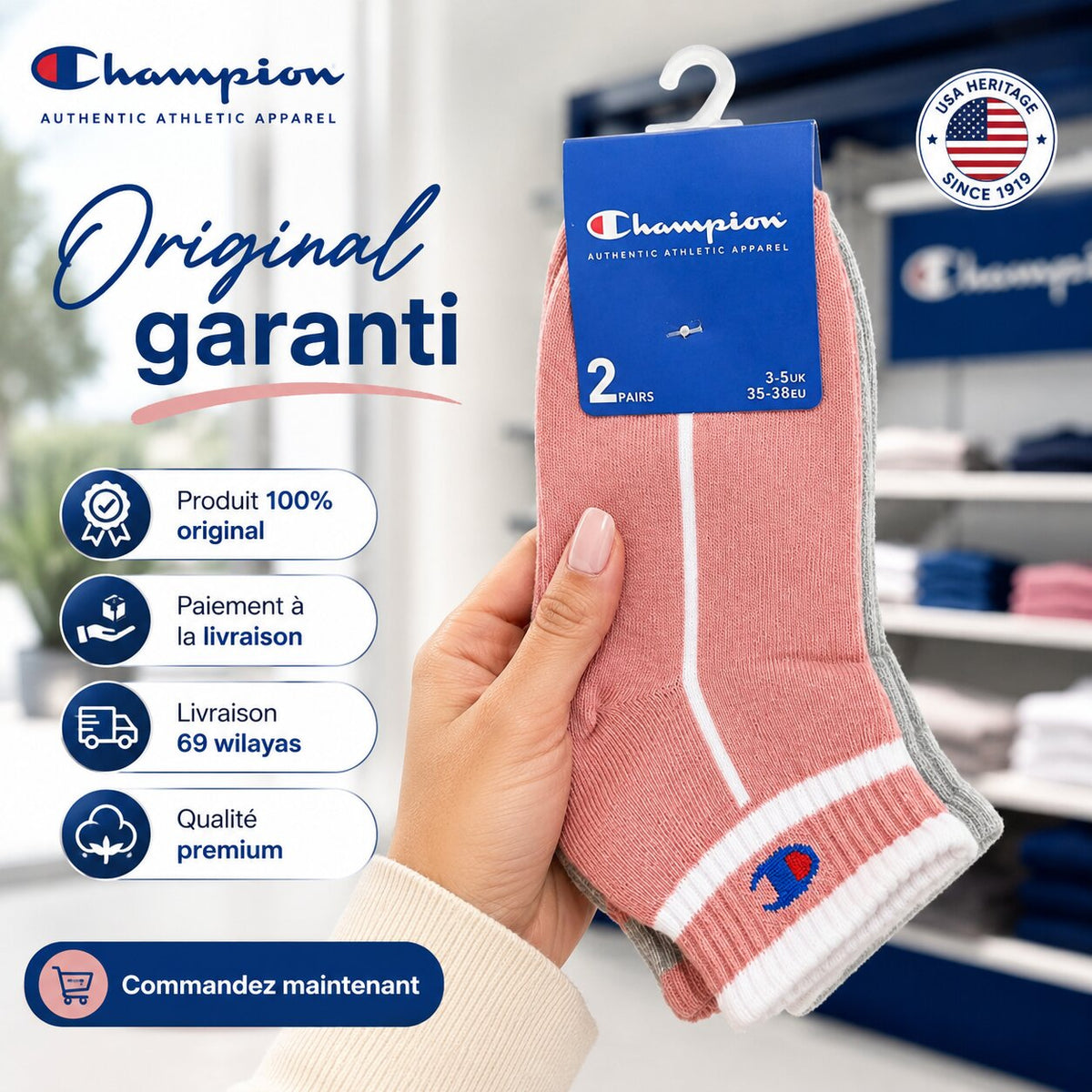 Champion — Chaussettes invisibles grises (lot de 2)