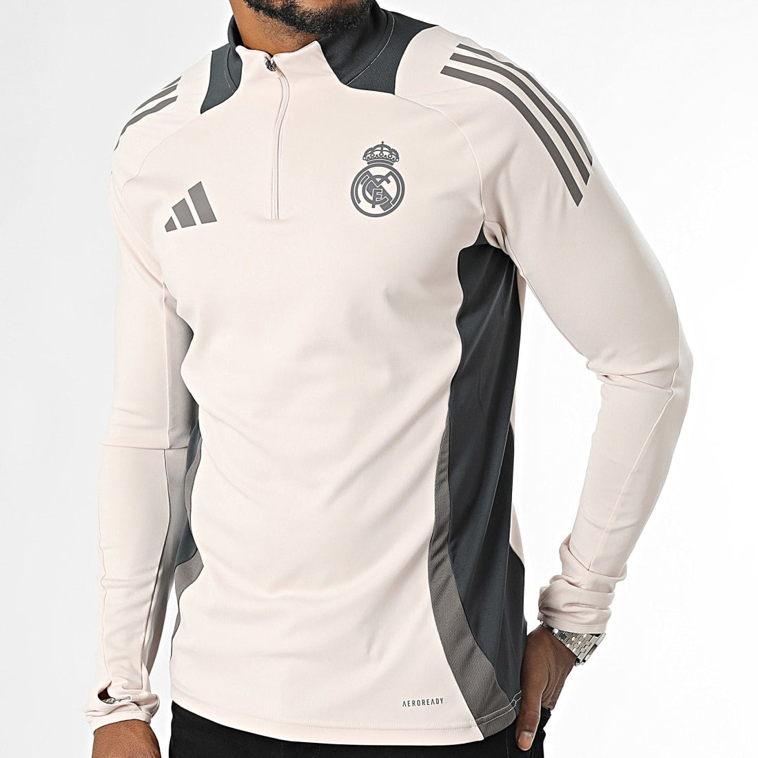 Tee Shirt Manches Longues A Bandes Real Madrid IT5133 Beige Gris IT5133