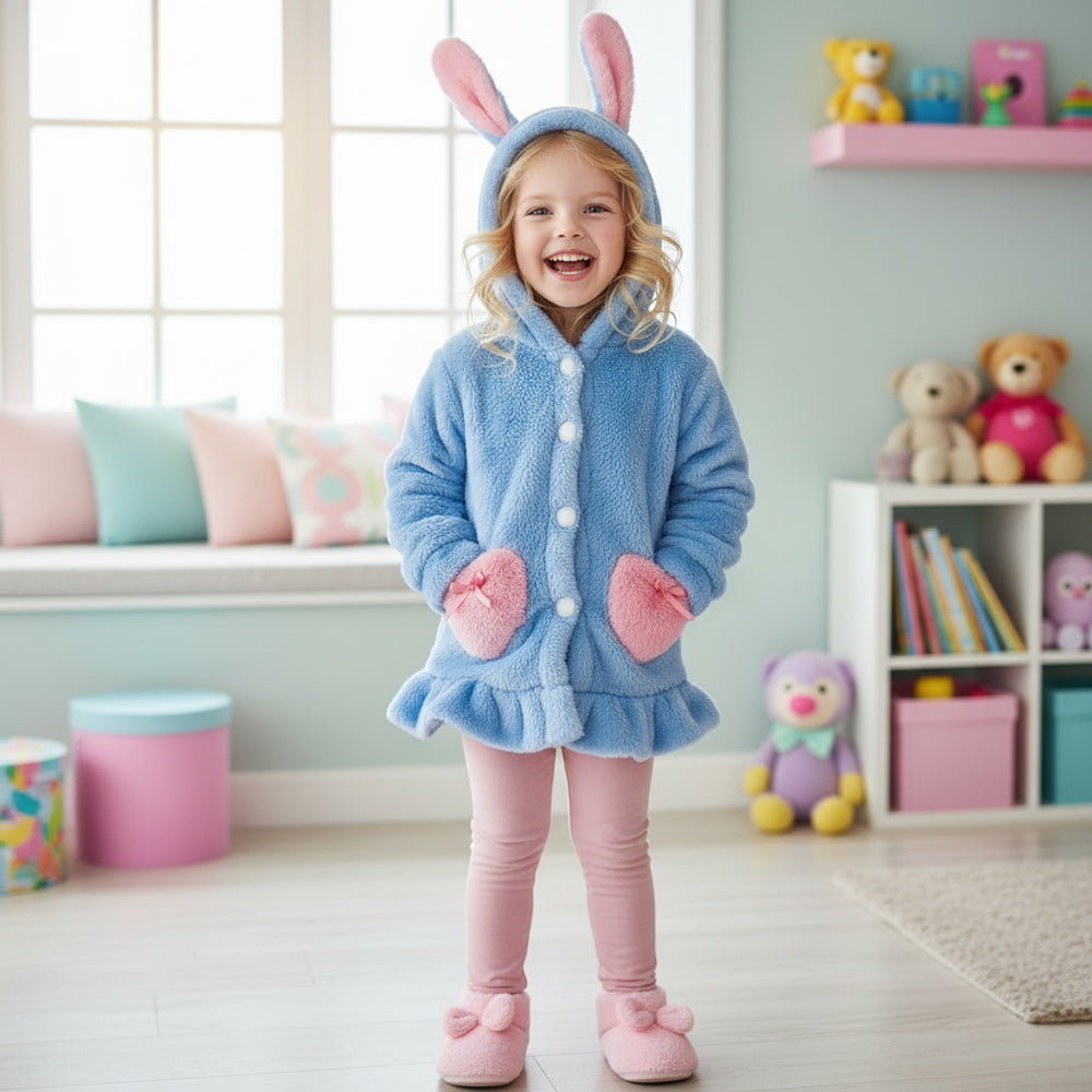 robe de nuit fourrure bleu -lapin-