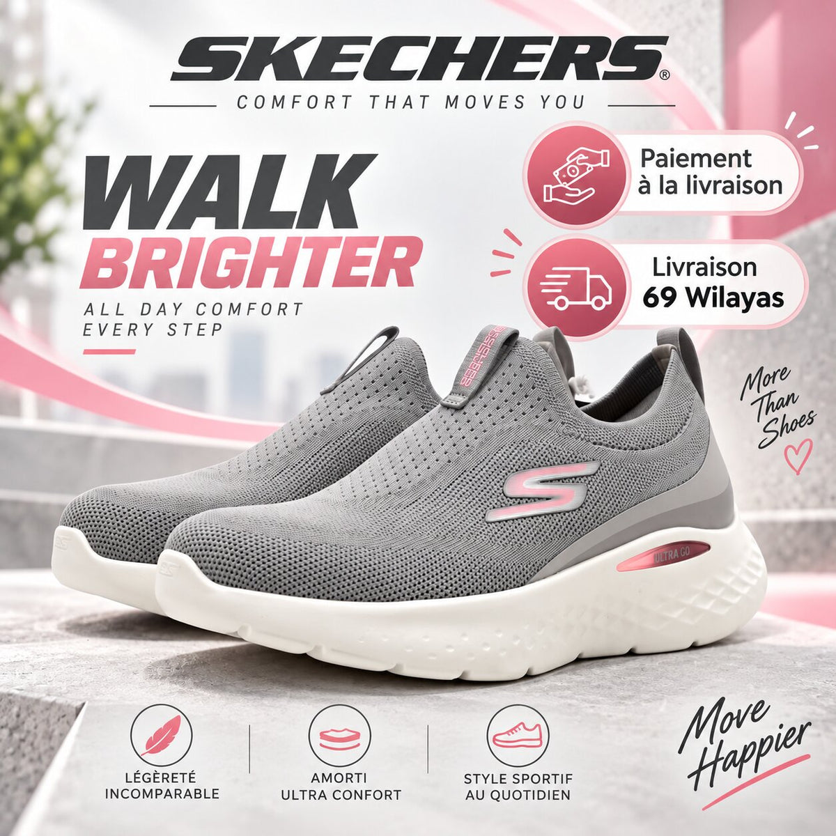Skechers GO RUN Lite Aurora Sky — baskets femme rose