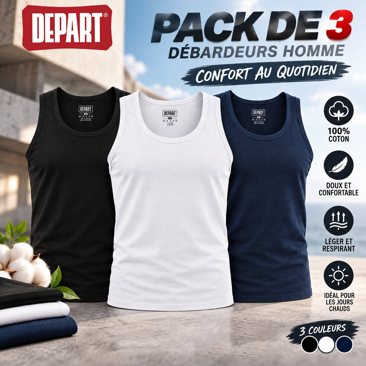 Pack 3 Débardeurs Homme DEPART MA218-G23