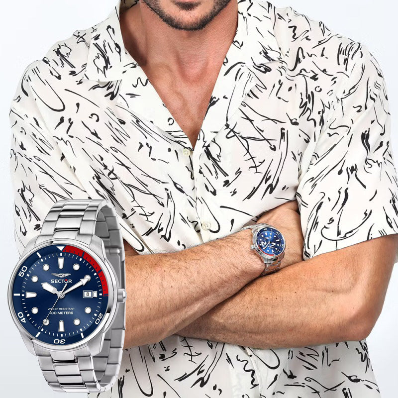 Montre Homme SECTOR Oversize R3253102029 - Acier Inoxydable Bleu, Quartz, Étanche 100M