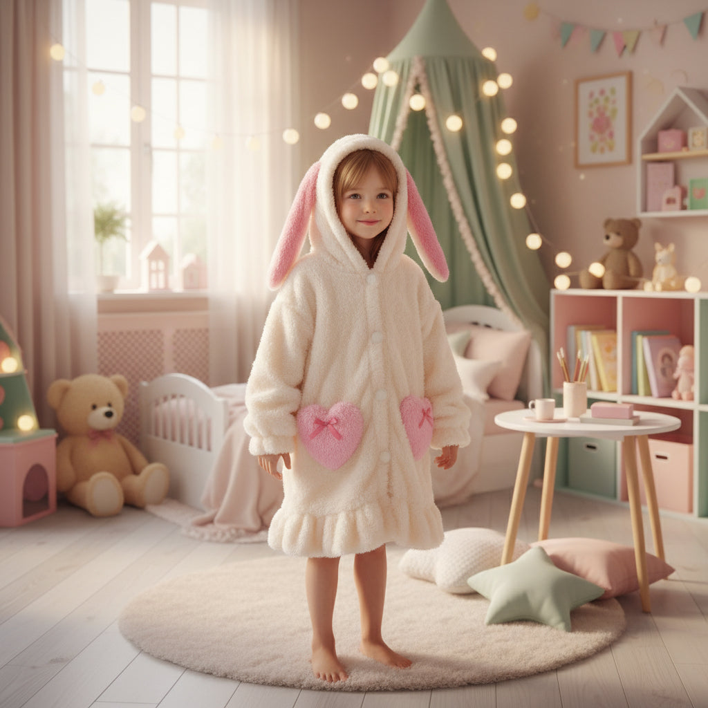 robe de chambre fourrure rose -lapin-