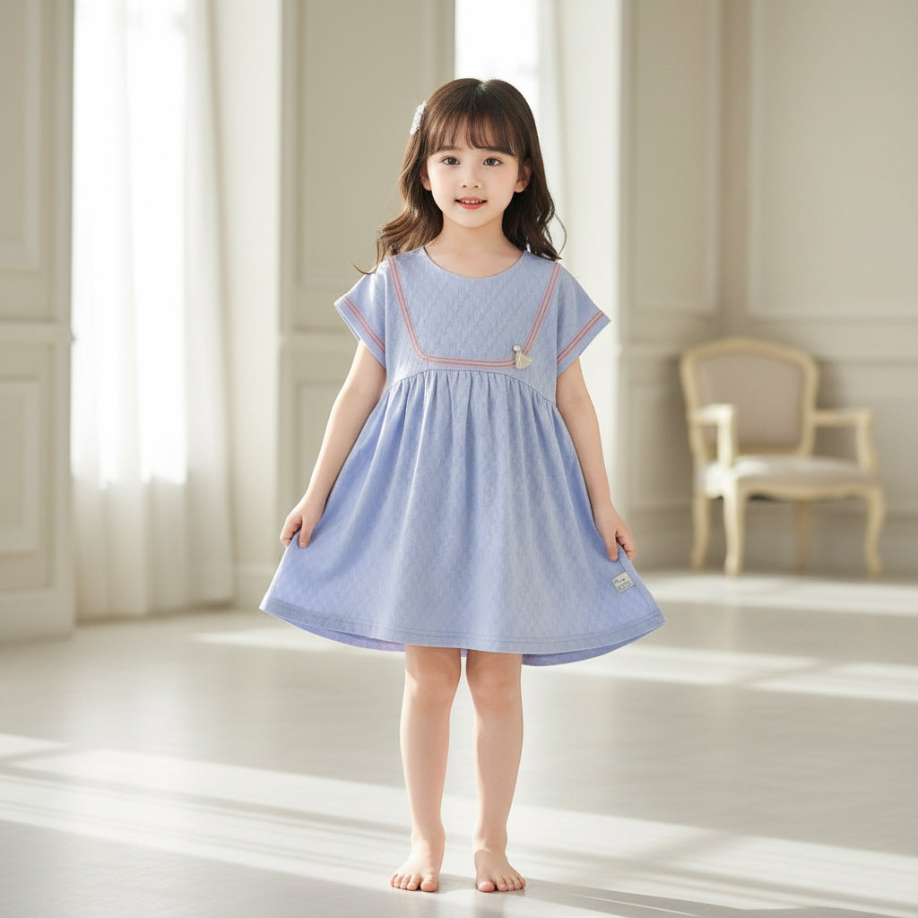 ROBE FILLETTE  BLEU AVEC LE ROSE