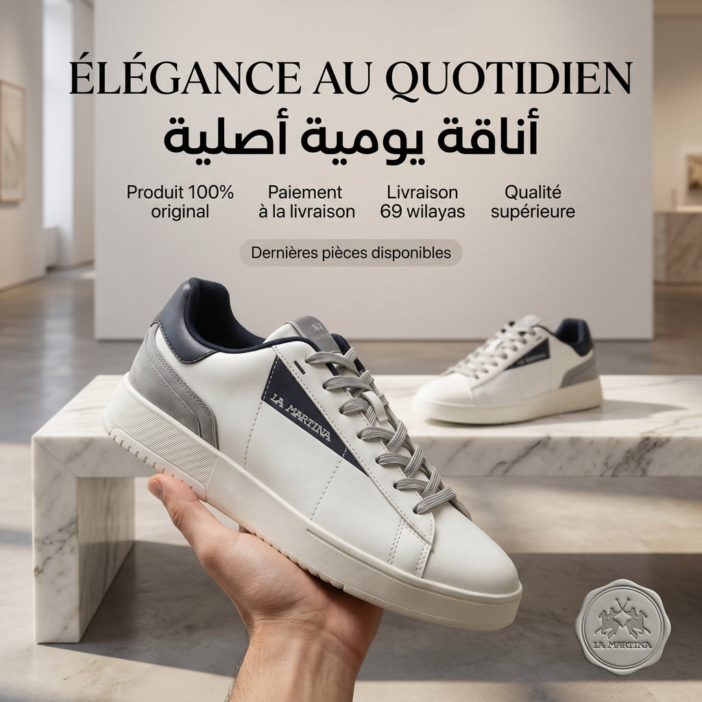 La Martina Cup Leather Sneakers White Blue LFM252-001-A00-A2