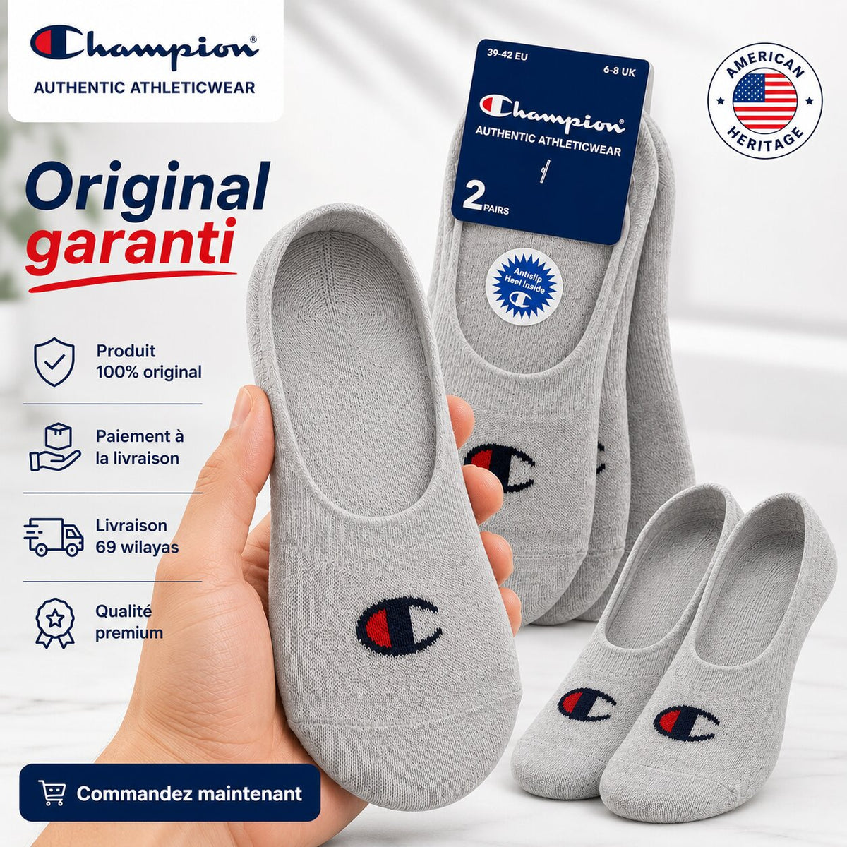 Champion 2-Pack Footie Socks Grey Melange U24561-EM010