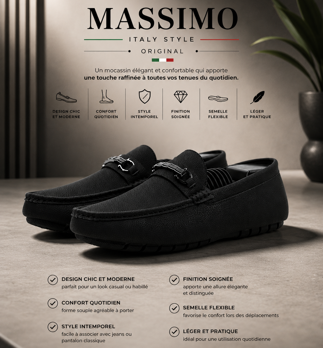 Massimo Mocassins Driving Loafers 222-10A-BLACK