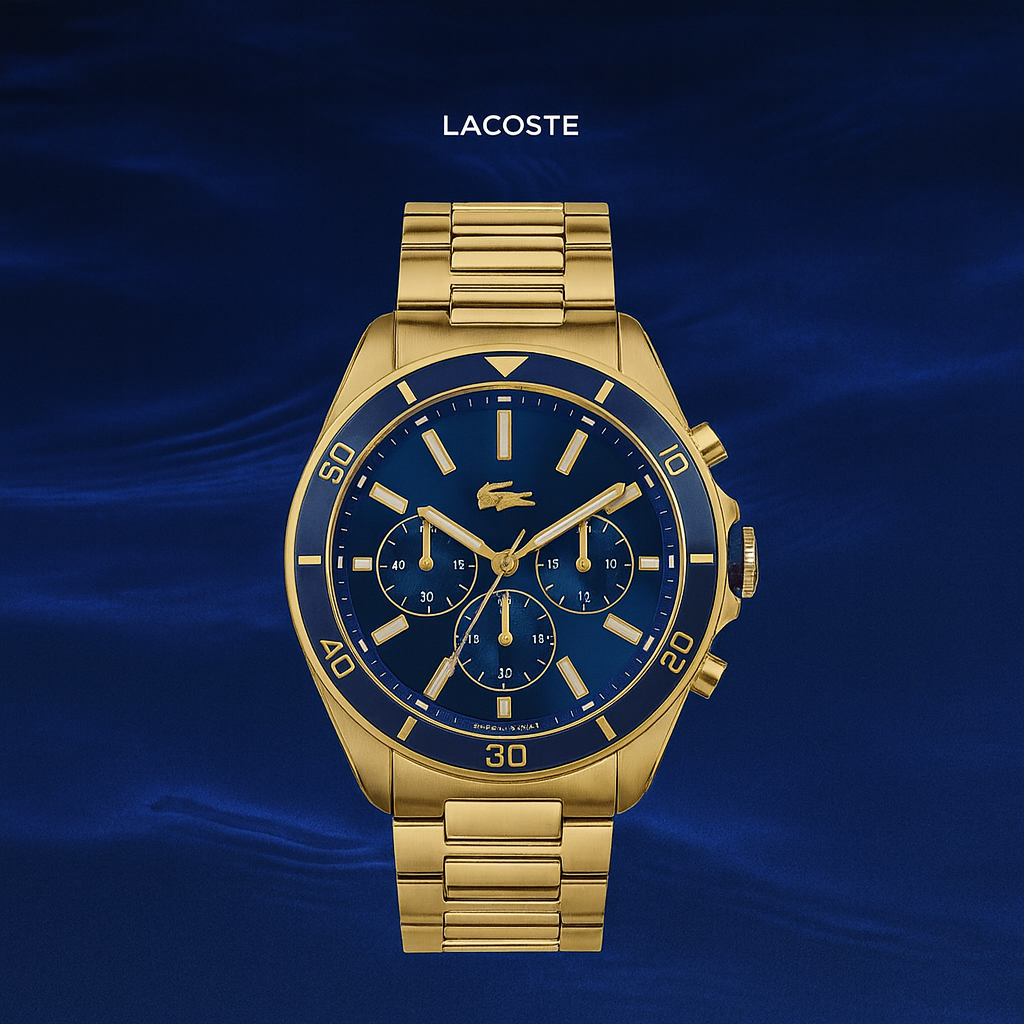 MONTRE lacoste Tiebreaker Chrono Watch - Blue With Gold Plated Bracelet 2011151