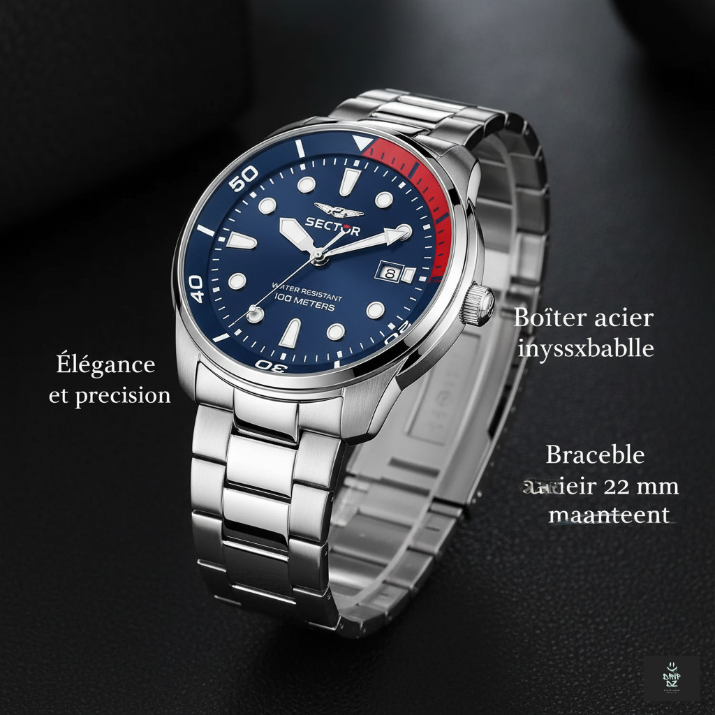 Montre Homme SECTOR Oversize R3253102029 - Acier Inoxydable Bleu, Quartz, Étanche 100M