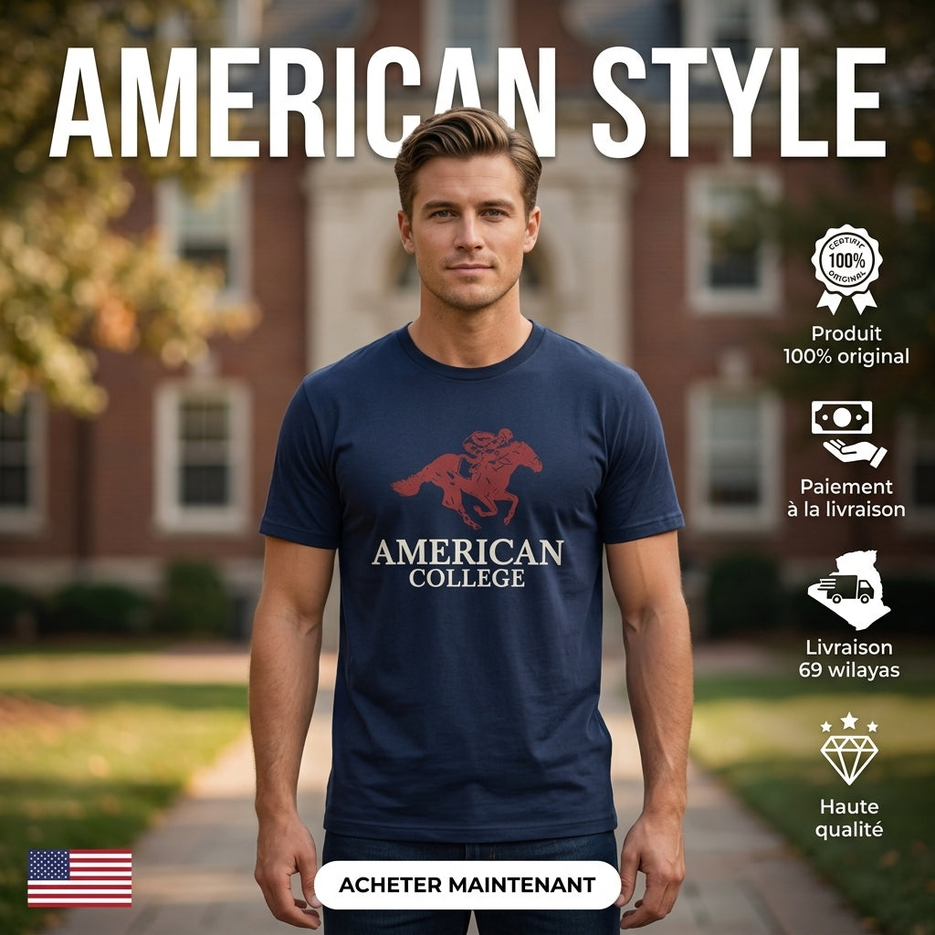 American College t-shirt pour Homme TS260103-NAVY-BORD