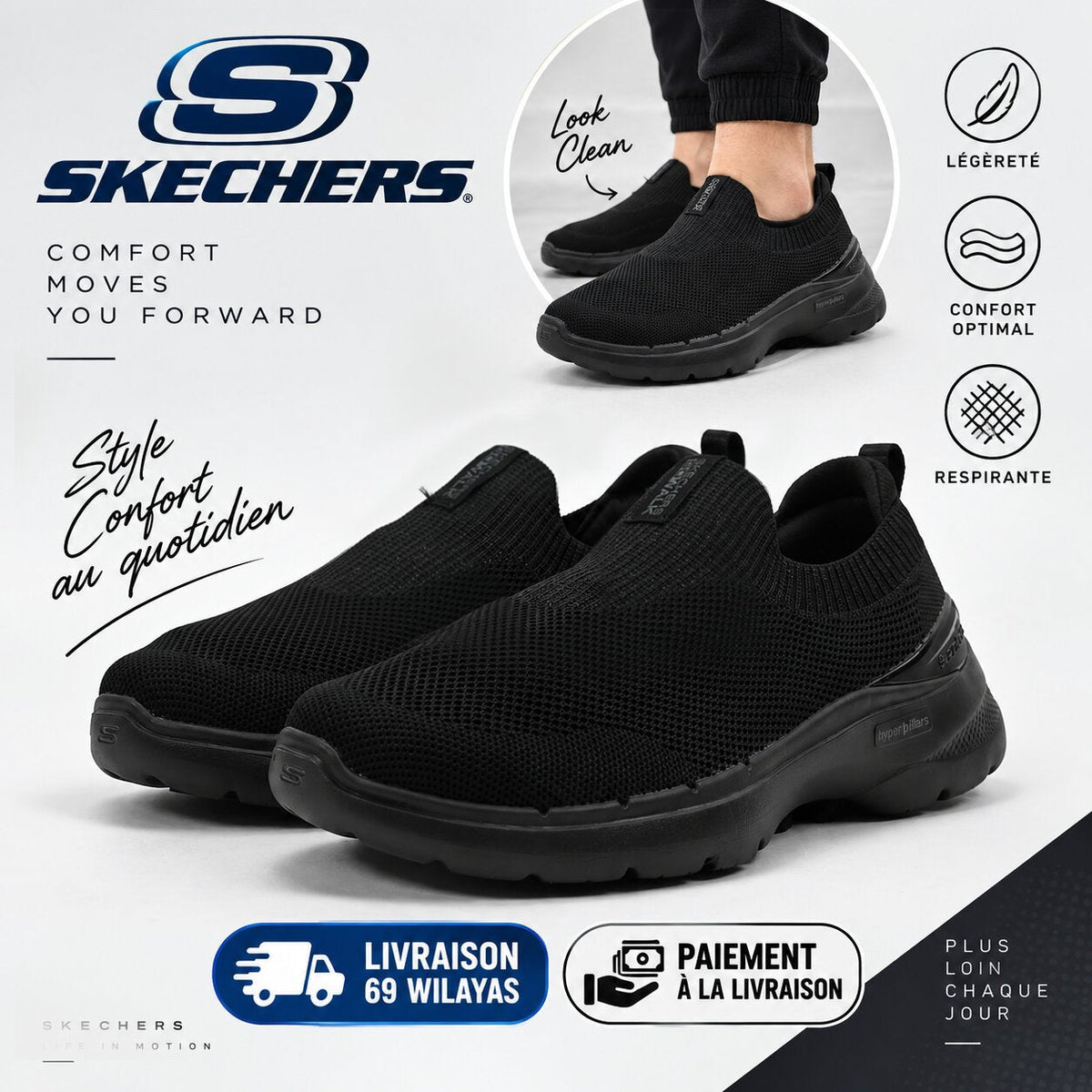 Skechers GO WALK 6 Vibrant Smile — baskets femme noir