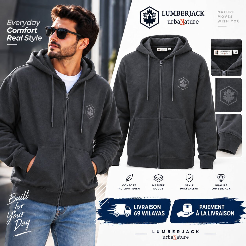 Lumberjack LBJ-00201-GRY — sweat zippé à capuche homme gris — vue 3