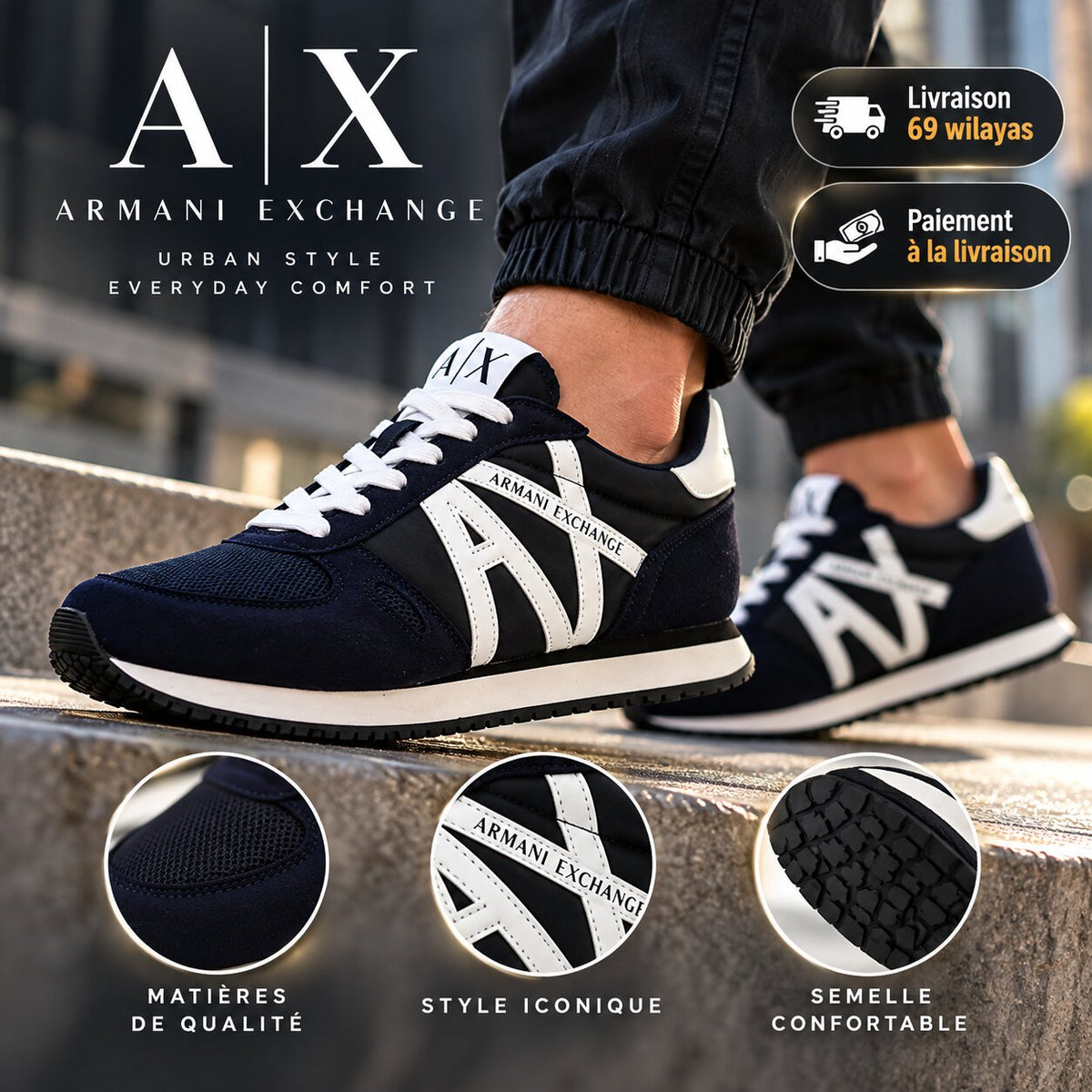 Baskets Armani Exchange Retro Running Homme XUX017-XCC68-BLUE