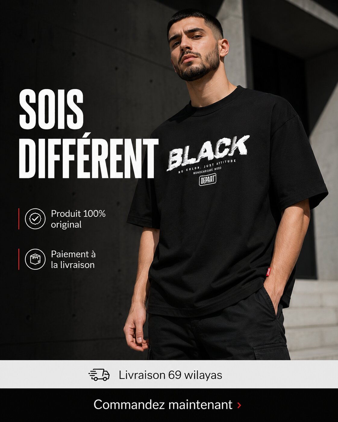 Départ — T-shirt oversize noir pour homme